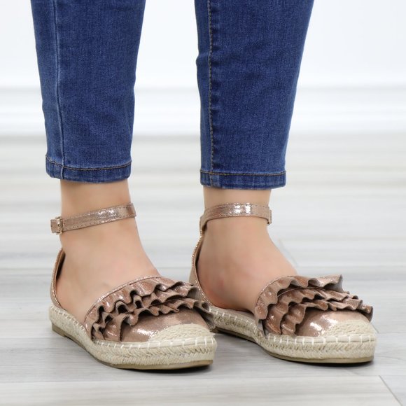 Sparkly Champagne Espadrille Ruffle Sandals - Picture 10 of 11